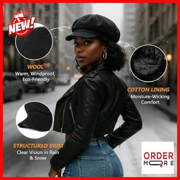 Wool Newsboy Cap Adjustable Fit Winter Warm Vintage Style Beret main image 6